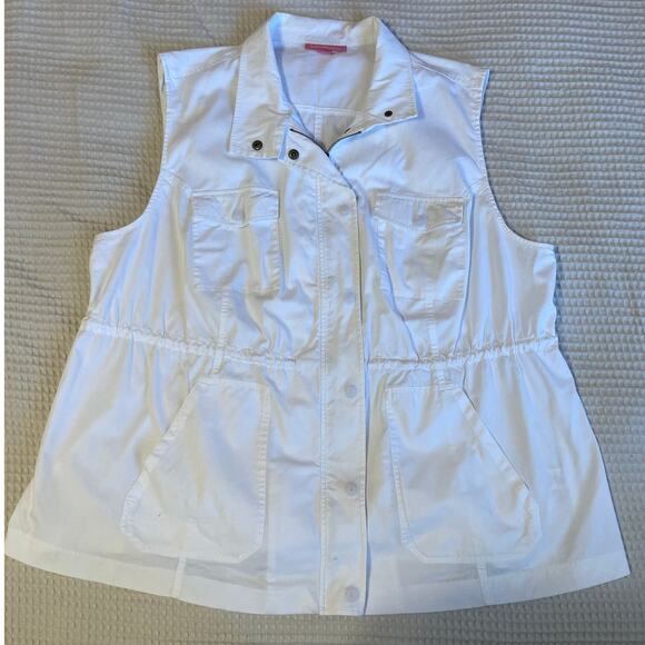 Woman Within Minimalist White Draw String Waist Zip & Snap Closure Vest 1X - Picture 11 of 12